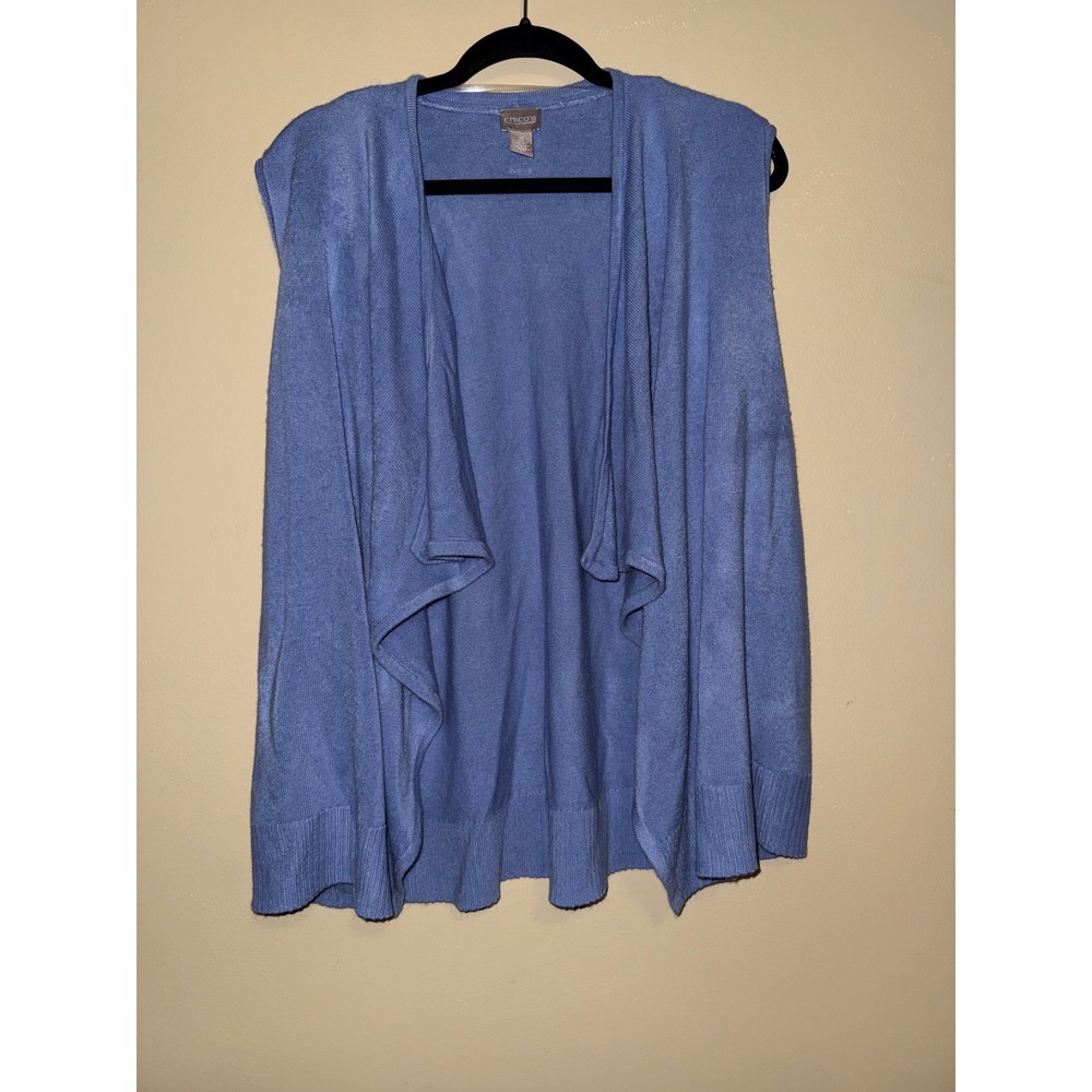Chicos Women Casual Blue Waterfall Open Sleeveless Knit Cardigan XL 3 Minimalist